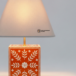 Handcrafted <b>Orange</b> Floral Inlay Table Lamp | Decorative Designer Home <b>Lighting</b> - Product Image 3