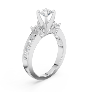 Anillo de Compromiso con Diamante Sintético de Corte Brillante, Cultivado en Laboratorio, Color E, Certificado IGI, Oro para Mujer, 10 Piedras Laterales, Lujoso para Boda o Fiesta - Product Image 5
