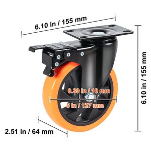 Set di 4 Ruote Girevoli per Carichi Pesanti da 5 Pollici con Blocco di Sicurezza A/B, Ruote in PVC Silenziose, Capacità di Carico 450 Libbre - Product Image 4