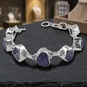 925 Silver Tanzanite Geometric Bracelet Bezel Set Classic Chain Link Women's Jewelry Everyday Wear - Product Image 4
