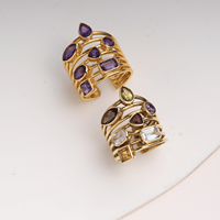 Anillo de diseño moderno, hecho a mano, de latón ajustable, con múltiples gemas naturales y amatista, para mujer, al por mayor