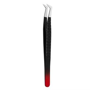 Pinzas de Precisión de Acero Inoxidable de Alta Calidad con Punta Suave y Mango en Degradado Negro-Rojo para Extensión de Pestañas Postizas - Product Image 1
