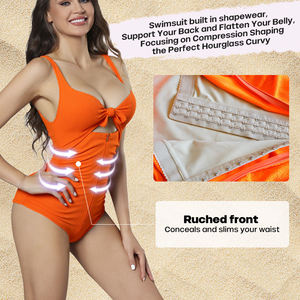 Solid Color Triangle One-piece Beach Swimsuit <b>Tummy</b> Abdomen <b>Control</b> Shapewear Sculpting Outdoors Bikini Swimwear for Women - Product Image 4