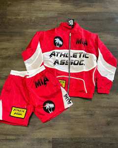 Mia Athletic Assoc <b>Men's</b> Satin Track Jacket and <b>Shorts</b> Set Breathable Drawstring Waist Sporty Style Printed Logo <b>Patch</b> Design - Product Image 3