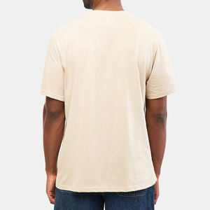 Camiseta de Algodón para Hombre, Cuello Redondo, Manga Corta, Corte Regular, Color Sólido, Estilo Casual, Beige - Product Image 3