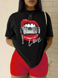 Women Casual Cartoon Print <b>T</b>-<b>Shirt</b> Crew Neck Short Sleeve Regular Fit 100% Cotton Jersey Fabric Breathable All Seasons - Product Image 2
