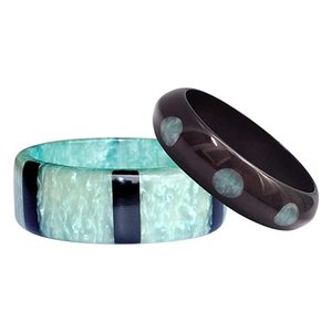 Best Trendy Acrylic Resin <b>Bangle</b> <b>Bracelets</b> Vintage With Turquoise And Black Patterns Fancy Unisex Fashion Jewelry Wedding Woman - Product Image 1