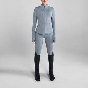 Pantalones de equitación de cintura alta para mujer, de punto, con licra y nailon, elásticos en cuatro direcciones, de color liso, con cierre de cremallera - Product Image 4