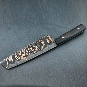 Couteau de chef compact en cuivre à motif Damas avec manche noir durable, outil de découpe polyvalent pour la cuisine - Product Image 2