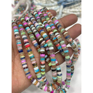 Perles de pierres précieuses de haute qualité pour la fabrication de bijoux, 17 pouces, pierres naturelles multicolores, facettées, forme Heishi, taille 7-8 mm - Product Image 1