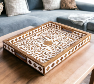 Plateau de service en incrustation de nacre fabriqué à la main avec de la nacre naturelle Ce plateau luxueux d'Inde - Product Image 2