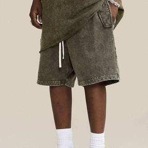 Shorts cargo vert délavé pour homme en mélange de coton, décontracté, avec cordon de serrage, pour l'été, style streetwear - Product Image 2