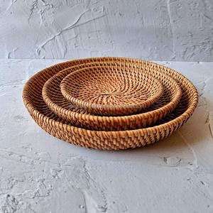 Handmade <b>round</b> Rattan Serving <b>Tray</b> with Handle Eco-Friendly Wicker <b>Trays</b> for Decorative Use - Product Image 3
