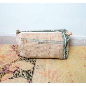 Indian kantha hand block print cotton cosmetic bag Makeup pouch set of three Accessory case Women's travel bag Handmade Kantha - Product Image 5