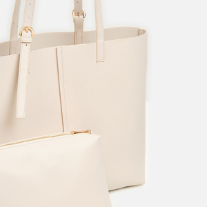 Bolso Tote de PU Crema, Estilo Minimalista, Abierto por Arriba, para Uso Diario, Todas las Temporadas, Bolso Tote para Mujer - Product Image 5