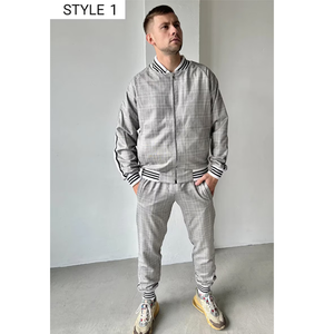 Conjunto Deportivo a Cuadros para Hombre, Chaqueta Slim para Correr, Conjunto Deportivo, Chaqueta con Cierre Personalizado, Traje de Moda Urbana para Hombre - Product Image 2