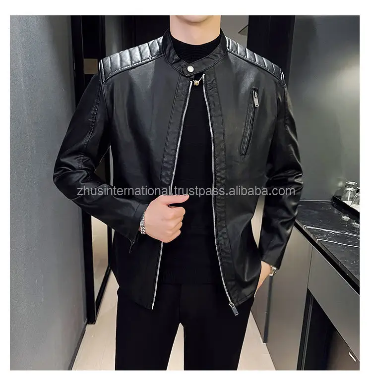 2022 Fashion Casual Men's Leather Jacket Solid Colors Zipper Jacket Winter Windproof Fitness Breathable Cool Men's Jacket