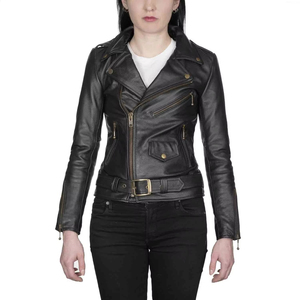 Blouson en cuir pour femme grande taille, coupe ajustée, zippé, léger, court, style motard, avec revers - Product Image 4
