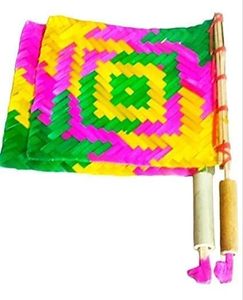 Handwoven Plastic Hand Fan with Wooden Handle Colorful Lightweight Durable Portable Cooling Fan for Home Outdoor Travel India - Product Image 2