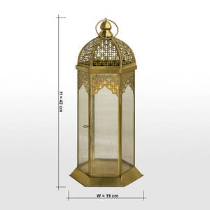 Ramadan Tabletop and Floor Home Decorations Moroccan Candle Holder <b>Lanterns</b> <b>Gold</b> Durable Iron & Glass - Product Image 6