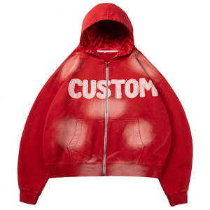 Sudadera con capucha Glory personalizada con estampado serigrafiado, efecto desgastado por el sol, corte oversize, 100% algodón de primera calidad, hombros caídos, con cremallera, OEM - Product Image 1