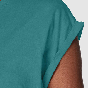 T-shirt court à manches courtes pour femme, couleur turquoise, 100% coton jersey, col rond, design uni avec logo, vêtement décontracté pour le printemps et l'été - Product Image 6