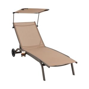 Chaise longue regolabile resistente con portabicchieri a baldacchino e ruote per cortili o lettini - Product Image 1