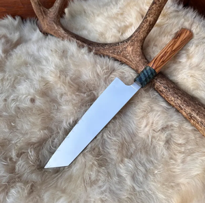Couteau de chef artisanal haut de gamme en acier carbone, manche en bois, lame tranchante comme un rasoir, couteau de cuisine ambidextre, OEM - Product Image 3