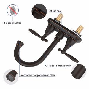 Modern 3-Hole Oil Rubbed Bronze Bathroom Faucet 360 Degree High Arc Swivel Spout 4 Inches Centerset Vanity Faucet 360 Lavatory - Product Image 5