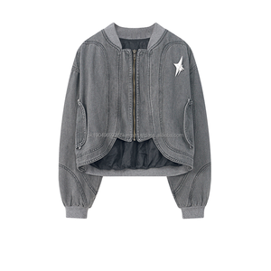 Custom high quality 100% cotton heavyweight U Bottom <b>Vintage</b> Acid Washed Denim Jacket Distressed <b>Zip</b> <b>Up</b> Cropped Jacket Factory - Product Image 6