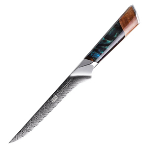 Couteaux à filet en acier Damas avec poignée confortable pour la préparation du poisson, couteau de cuisine en acier soudé à la main avec motif, lame flexible - Product Image 1