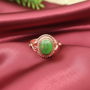 <b>unique</b> Vintage Green Copper Turquoise Ring 925 Sterling Silver Yellow Gold Plated Boho Oval Statement Handmade Women Jewelry <b>her</b> - Product Image 3
