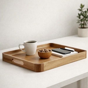 Plateau de service en bois d'acacia fait à la main grand plateau ottoman rectangulaire pour la décoration intérieure belle table basse en bois pour canapé de salon - Product Image 1