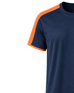 Camiseta deportiva para hombre, personalizada por el fabricante, en azul marino y naranja, de secado rápido, transpirable, para gimnasio, correr, fitness, atlética, de poliéster. - Product Image 3