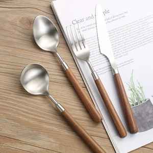 Ensemble de couverts en acier inoxydable avec manche en bois, fourchette, cuillère, couteau, ensemble de couverts modernes pour la cuisine, la salle à manger, les ustensiles de table - Product Image 5