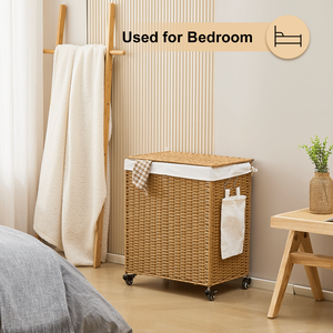 Cesto Portabiancheria in Rattan Intrecciato da 125L con Coperchio e Ruote, Design Scorrevole per Maggiore Comodità - Product Image 6