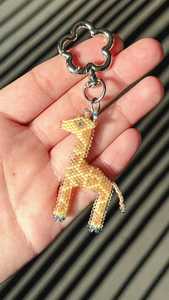 Handmade Beaded Giraffe Keychain | Miyuki Delica Bead Animal <b>Bag</b> <b>Charm</b> - Product Image 3
