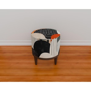 Assured Quality Round Abstract Geometric Wooden <b>Pouf</b> Mid Century Modern Design Living Room Accent Stool - Product Image 1