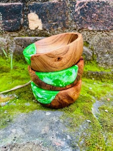 Ensemble de bols décoratifs rustiques modernes en résine bleue, peints à la main, artisanaux, écologiques - Product Image 6