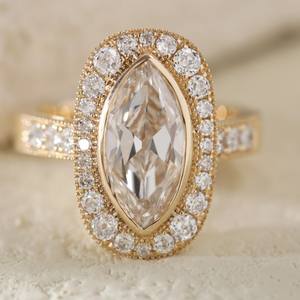 Women's Trendy 2ct Marquise Old Mine Cut Lab-Grown Diamond Ring Set in 14k <b>Yellow</b> Gold - Product Image 1