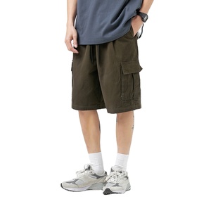 Men's Cotton Cargo Bermuda Shorts Solid Color Drawstring Waist Casual Style with Pockets Mid Rise Elastic Waist - Product Image 5