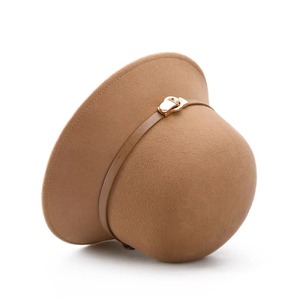 Fashion Faux Leather Strip Decoration Block Fedora Hats Shape Wool Hat for Women Men - Product Image 2