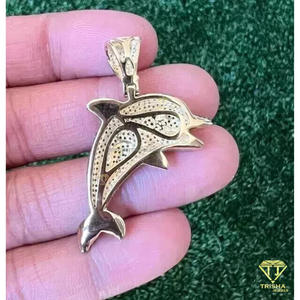 Pendentif de charme dauphin Trisha Jewels haut de gamme entièrement serti de moissanite VVS taille brillant certifié GIA en argent 925 style hip-hop - Product Image 4