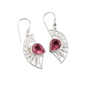 Women's Ethnic 925 Sterling Silver Bohemia Drop <b>Earrings</b> Freshwater <b>Pearl</b> <b>Pink</b> Tourmaline Bezel Setting Flower Pattern Everyday - Product Image 4
