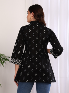 Colección de Kurtis Cortos de Algodón con Estampado Geométrico y Kurta con Estampado Ikat, Cuello con Solapa, Manga Tres Cuartos, Ropa para Mujer - Product Image 6
