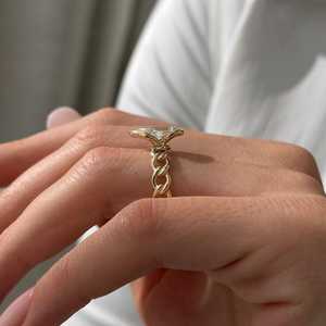 2 Carat Pear Cut Lab Grown Diamond Cuban Chain Design <b>Engagement</b> <b>Ring</b>, <b>UNIQUE</b> Half Bezel Set in 14k Yellow Gold, IGI Certified - Product Image 6
