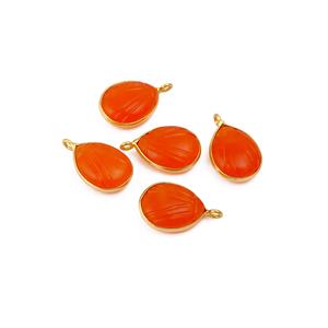 Pendentif larme sculpté en cornaline fait main breloque en pierre précieuse plaqué or bijoux orange pour la fabrication de colliers - Product Image 3