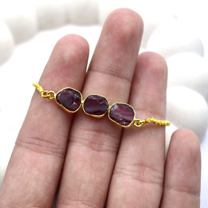 Raw Garnet Gemstone Triple Stone <b>Bracelet</b> Gold Plated <b>Adjustable</b> Slider Handmade Dainty January Birthstone Jewelry Gift - Product Image 5