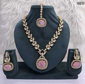 Modern Cushion Cut Green Gemstone Kundan Necklace <b>Set</b> with Drop Earrings Leaf Design Traditional Bridal Mala <b>Set</b> for Women <b>Set</b> - Product Image 1
