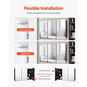 Armadietto per Medicinali 25,5 X 40 Pollici, Specchio da Bagno a 4 Livelli Regolabili con Cornice in Alluminio, Elegante Mobile da Bagno 25,5 X 40 Pollici - Product Image 5